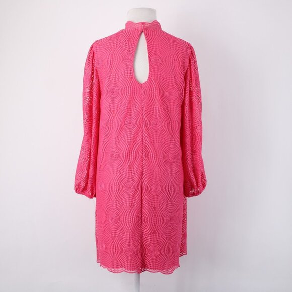 Trina Turk Dress Sz 6 Pink Collared Embroidered Lined Polyester Spandex Dress - Picture 8 of 14